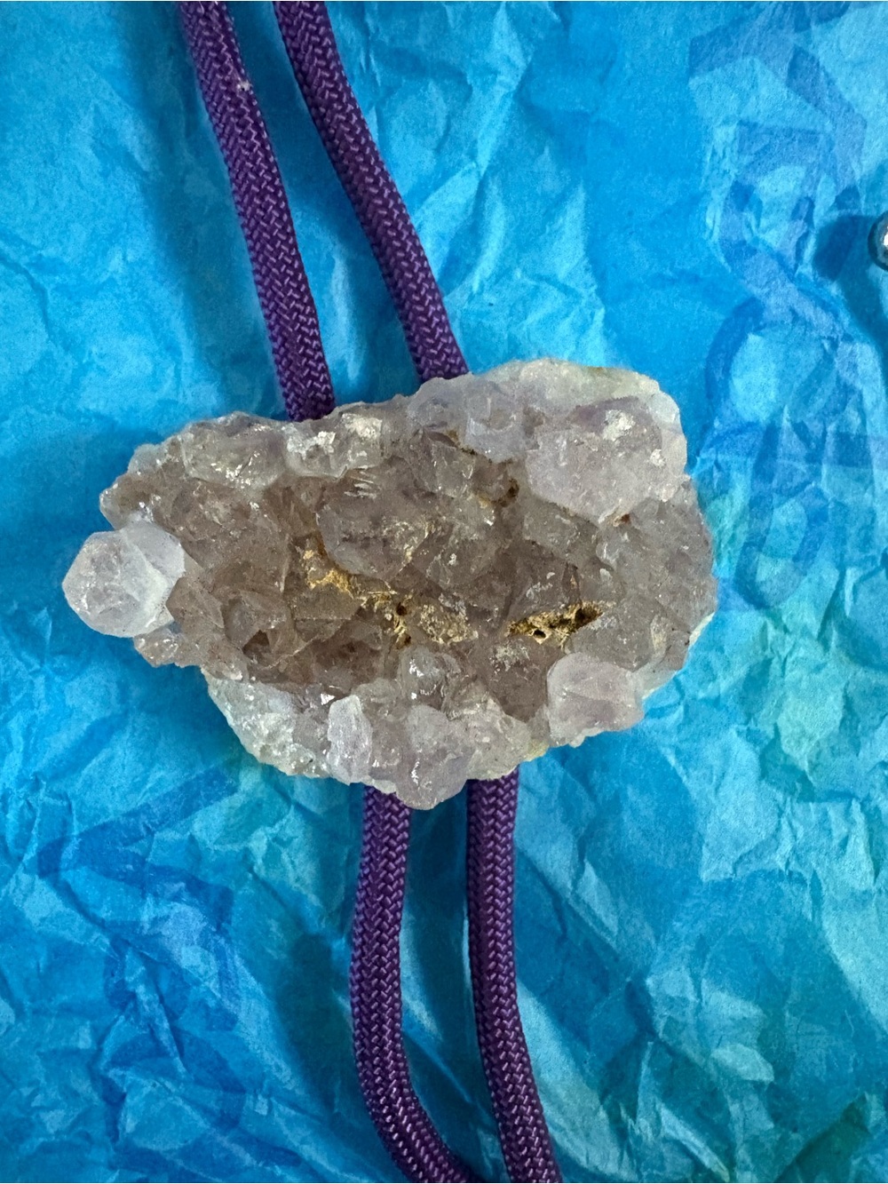Raw Crystal Bolo Tie in Purple Cord